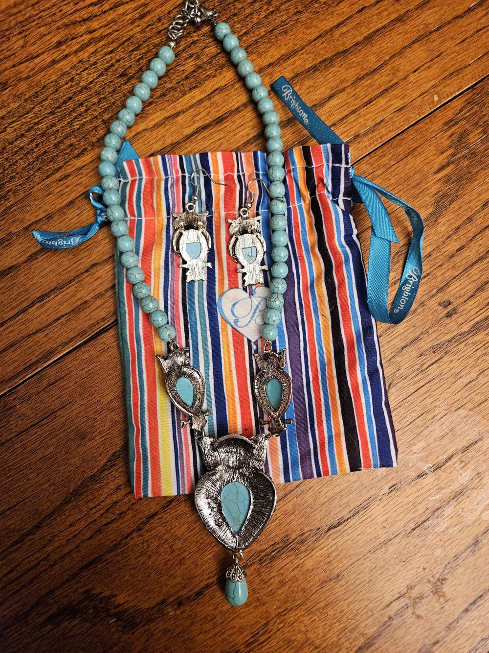 Turquoise Owl Pendant Necklace and Earrings Set Costume Jewerly Source Unknown - Picture 8 of 10